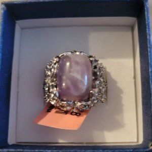 Amethyst & Austrian Crystal Stainless Steel Ring (Size 7) - 15.00 ctw.